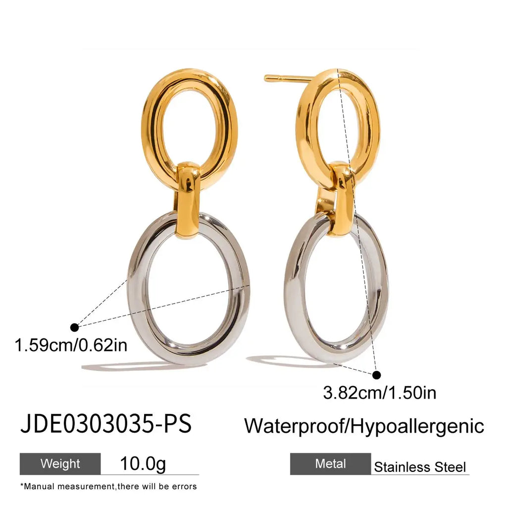2025 Daily All-match Women's Color Matching Geometric Hoop Earrings 18K Gold-plated Stainless Steel Trendy Waterproof Jewelry