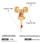 2025 Boho Adjustable Tassel Ring Gold Plated Stainless Steel Chain Coral Pearl Shell Charm Beach Vacation Jewelry