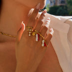 2025 Fashion Personality Girl's Pearl Heart Letter Multi-pendant Open Ring 18K Gold-plated Stainless Steel Waterproof Jewelry