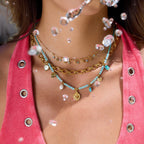 2025 Sweet Women's Colorful Crystal Multi-pendant Necklace 18K Gold-plated Stainless Steel Heart Star Pendant Waterproof Jewelry