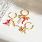 2025 Fashion Personality Girl's Pearl Heart Letter Multi-pendant Open Ring 18K Gold-plated Stainless Steel Waterproof Jewelry