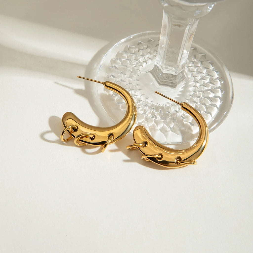 2025 Fashionable Women's C-shaped Earrings 18K Gold-plated Stainless Steel Multi-pendant Earrings can be DIY Pendants Detachable