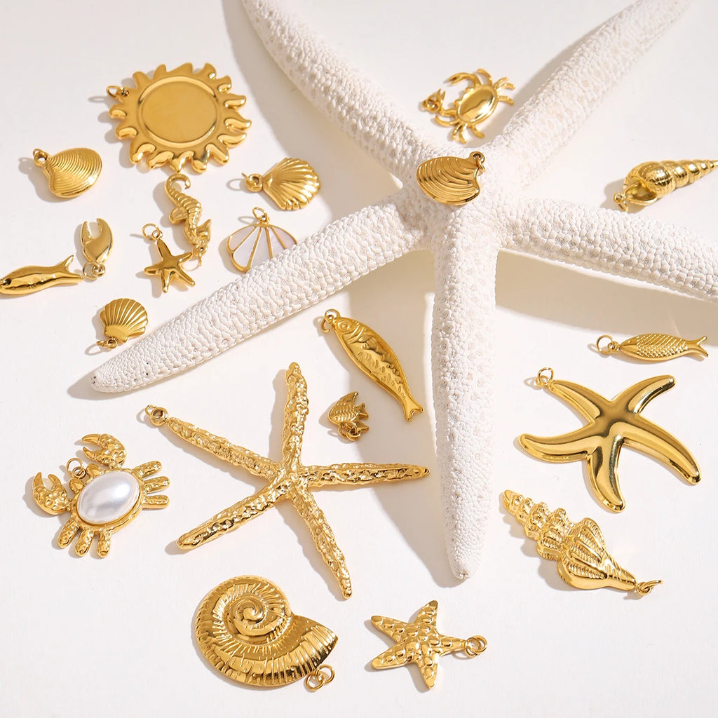 2025 Ocean Style Starfish Shell Building DIY Pendant Accessories 18K Gold-plated Stainless Steel Necklace Bracelet Accessories