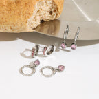 2025 Women's Cute Sweet Pink Zircon Stainless Steel Earrings Steel Color Can be Worn Daily or as a Gift