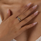 2025 Women's Minimalist Line Heart Open Ring 18K Gold-plated Stainless Steel Two-tone Waterproof Jewelry for Daily Vacation