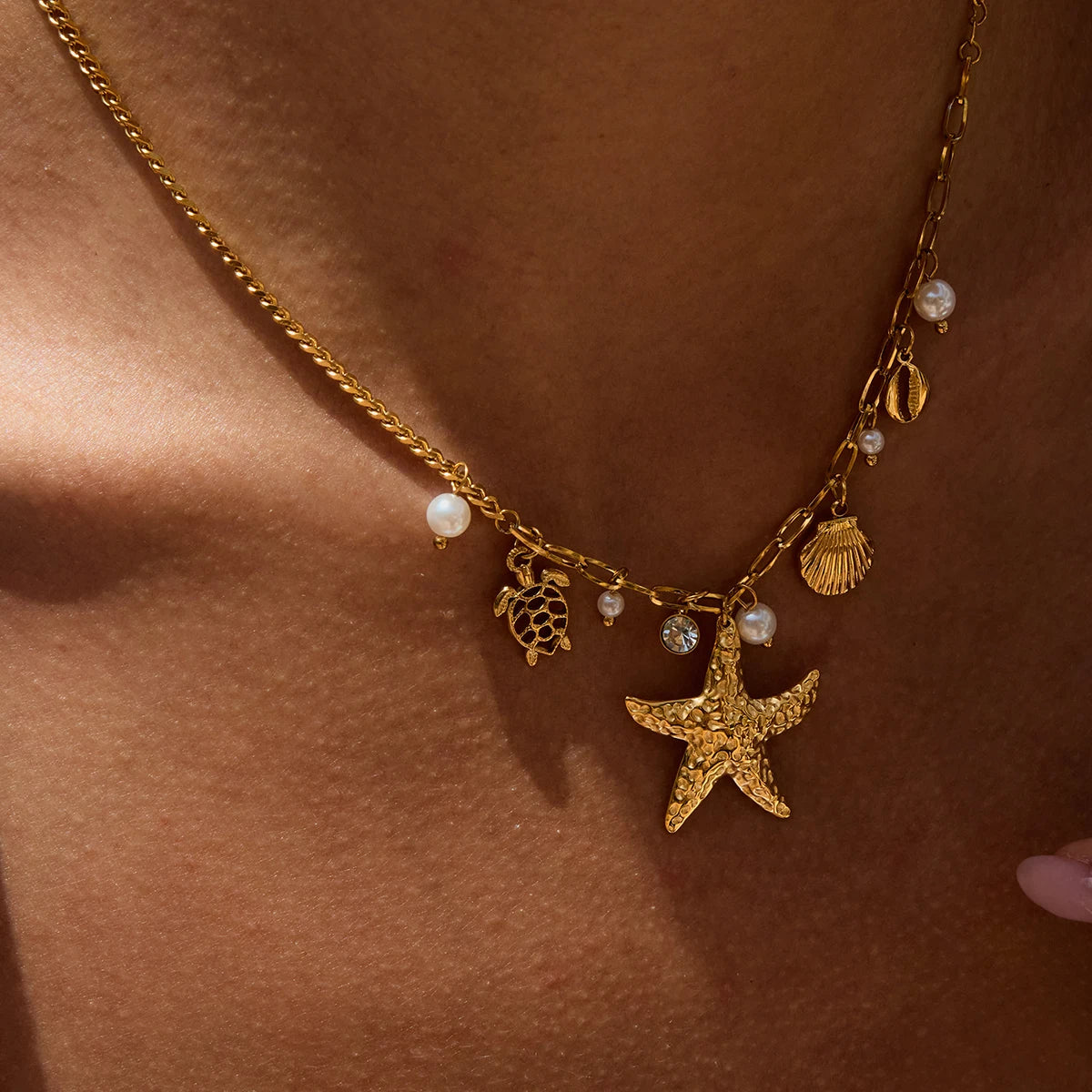 2025 Bohemian Style Multi-pendant Marine Element Shell Necklace 18K Gold-plated Stainless Steel Trend Jewelry can be Stacked