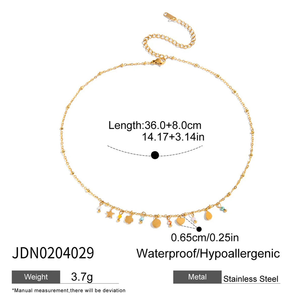 2025 Sweet Women's Colorful Crystal Multi-pendant Necklace 18K Gold-plated Stainless Steel Heart Star Pendant Waterproof Jewelry