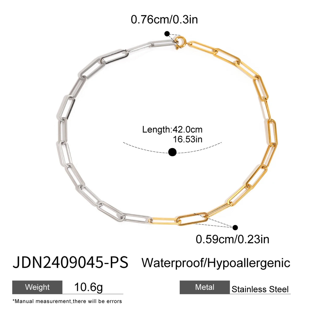 2025 Daily Simplicity Chain Necklace 18K Gold-plated Stainless Steel Stackable Necklace Charm Bicolor Necklace