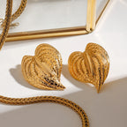 2025 Women's Exaggerated Hammered Leaf Design Earrings 18K Gold-plated Stainless Steel Exquisite Women's Waterproof Jewelry