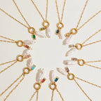 2025 Women's Simple DIY Freshwater Pearl Colored Zircon Pendant Necklace Birthstone 18K Gold-plated Stainless Steel Jewelry