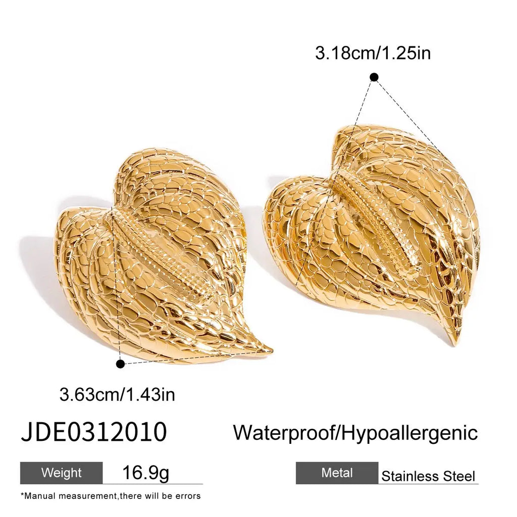 2025 Women's Exaggerated Hammered Leaf Design Earrings 18K Gold-plated Stainless Steel Exquisite Women's Waterproof Jewelry