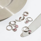 2025 Women's Cute Sweet Pink Zircon Stainless Steel Earrings Steel Color Can be Worn Daily or as a Gift