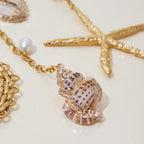 2025 Ocean Holiday Style Conch Shell Pendant Y Chain Necklace 18K Gold-plated Stainless Steel Lozenge Shell Necklace for Holiday