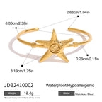 2025 Women's Holiday Style Ribbed Starfish Shell Design Open Bracelet 18K Gold Plated Stainless Steel Waterproof Jewelry