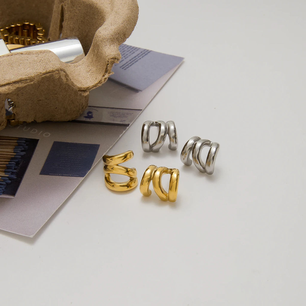 2025 Minimalist Line Design 14K Gold-plated Stainless Steel Waterproof Earrings Daily Commuting Girls Trendy Jewelry