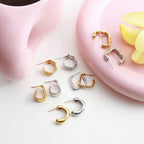 2025 Minimalist Classic 18K Gold Color Plated Wave Hammer Texture C-Shaped Earrings Hypoallergenic Stainless Steel Women Jewelry
