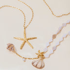 2025 Ocean Holiday Style Conch Shell Pendant Y Chain Necklace 18K Gold-plated Stainless Steel Lozenge Shell Necklace for Holiday