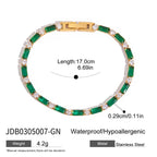 2025 Women's Fashion Trend Green Zircon Tennis Chain Bracelet 18K Gold-plated Stainless Steel All-match Jewelry for Daily Party