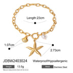 2025 Women's Trendy Holiday Style Conch Pendant Bracelet 18K Gold-plated Stainless Steel Chain Waterproof Jewelry for Vacation