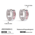 2025 Women's Cute Sweet Pink Zircon Stainless Steel Earrings Steel Color Can be Worn Daily or as a Gift