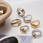 2025 Fashionable Versatile Women's Stainless Steel Ring 18K Gold-plated Two-tone Simple Daily Waterproof Jewelry