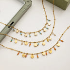 2025 Sweet Women's Colorful Crystal Multi-pendant Necklace 18K Gold-plated Stainless Steel Heart Star Pendant Waterproof Jewelry