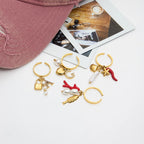 2025 Fashion Personality Girl's Pearl Heart Letter Multi-pendant Open Ring 18K Gold-plated Stainless Steel Waterproof Jewelry