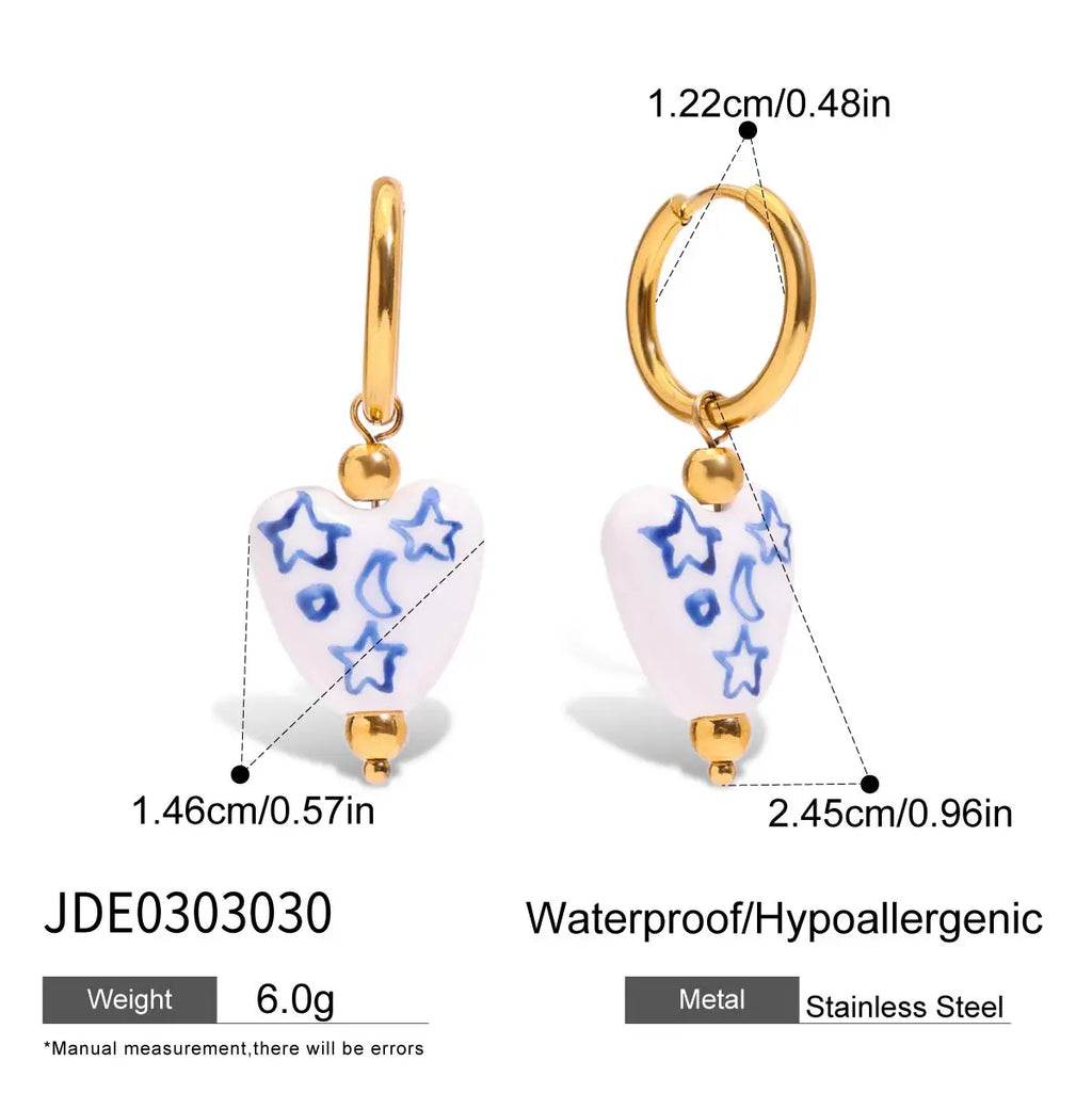 2025 Women's Cute Colorful Ceramic Flower Pendant Earrings 18K Gold-plated Stainless Steel Ear Buckles Waterproof Daily Jewelry
