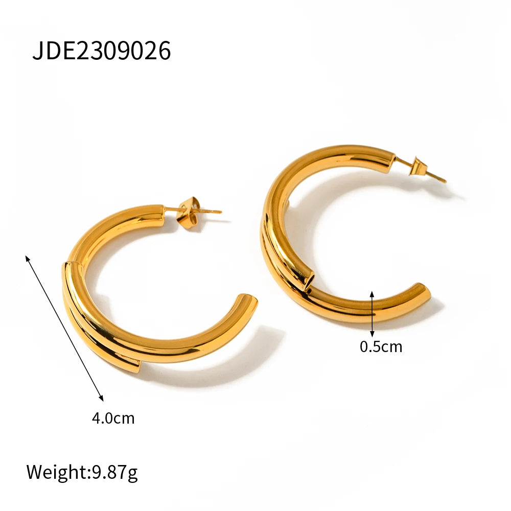 2025 Classic Trendy Wwomen's C Hoop Earrings 18K Gold-plated Stainless Steel Autumn and Winter Daily Accessories