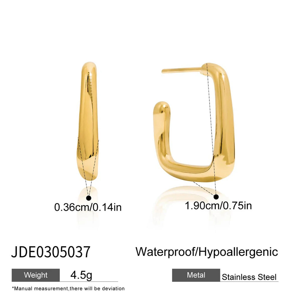 2025 Minimalist Classic 18K Gold Color Plated Wave Hammer Texture C-Shaped Earrings Hypoallergenic Stainless Steel Women Jewelry