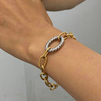 18K Gold Stainless Steel Gold and Silver Matching Color Oval Twisted Pendant Interlocking Oval Two-Tone Bracelet