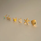 2025 6Pcs/set Women's Exquisite Marine Element Earrings 18K Gold-plated Stainless Steel Starfish Shell Crab Waterproof Earrings