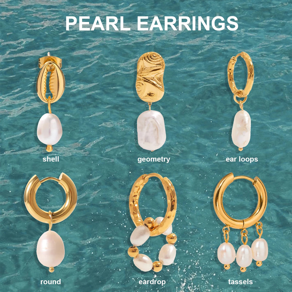 2025 Daily Elegant Ladies Freshwater Pearl Pendant Earrings 18K Gold-plated Stainless Steel All-match Fashion Jewelry