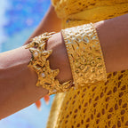 2025 Fashion Trend Women's Hammer Pattern Wide Open Bracelet 18K Gold-plated Stainless Steel Waterproof Jewelry for Party