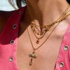 2025 Sweet Women's Colorful Crystal Multi-pendant Necklace 18K Gold-plated Stainless Steel Heart Star Pendant Waterproof Jewelry