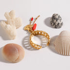 2025 Boho Adjustable Tassel Ring Gold Plated Stainless Steel Chain Coral Pearl Shell Charm Beach Vacation Jewelry