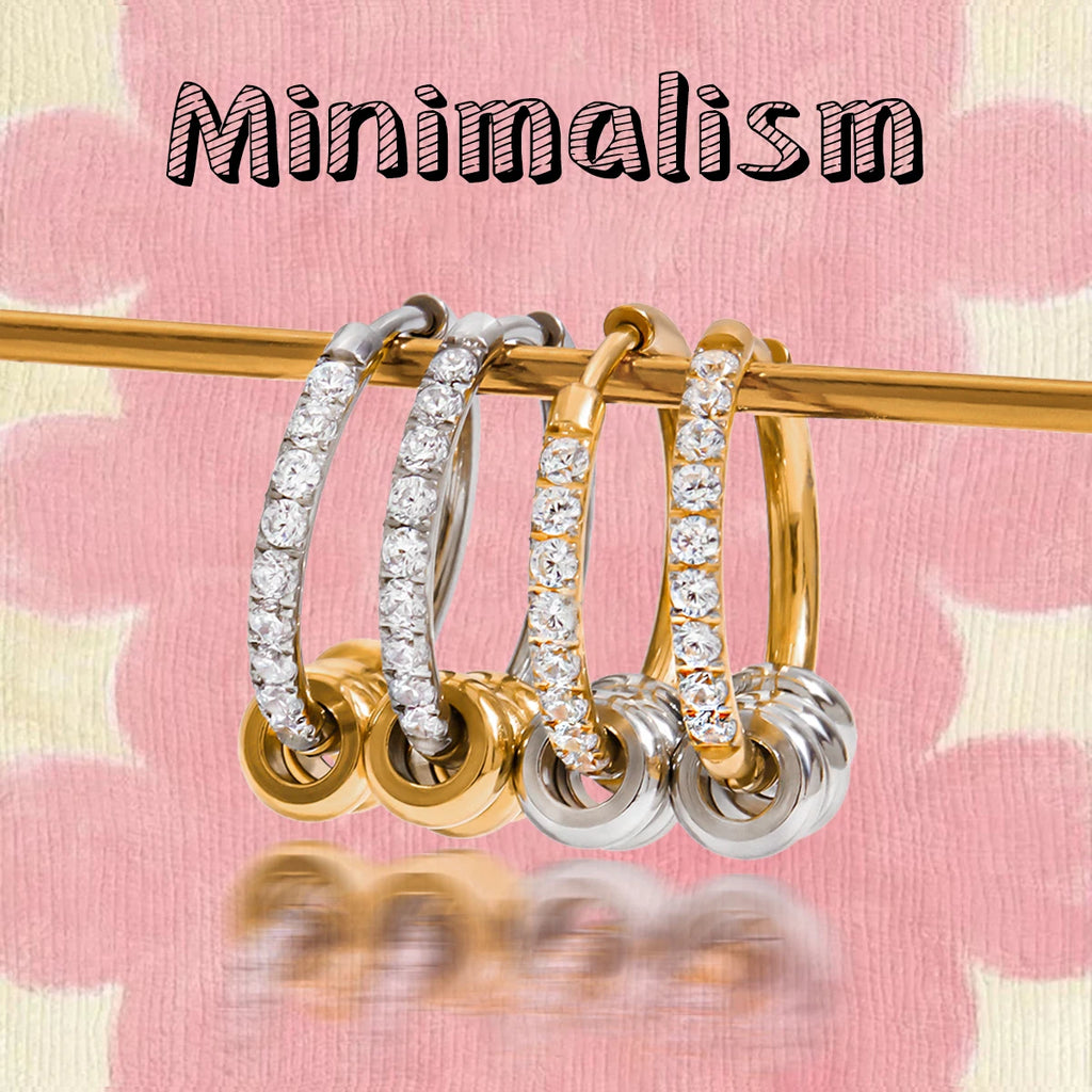2025 Daily Simple Rhinestone Circle Earrings 18K Gold-plated Stainless Steel Removable Ring Waterproof Girl's Jewelry