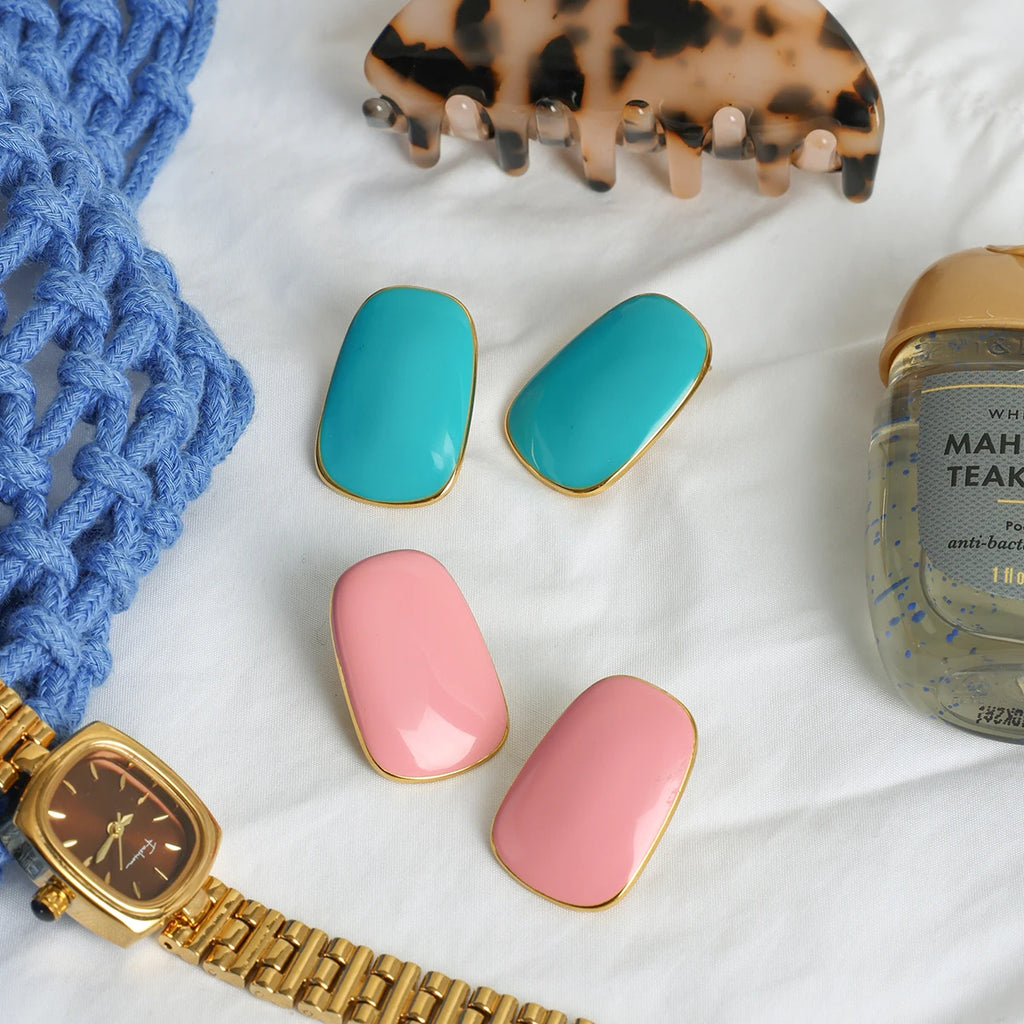 2025 Summer Colorful Geometric Square Oil Drop Earrings 18K Gold-plated Stainless Steel Women's Trendy Jewelry for Daily Holiday