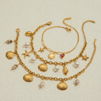 2025 Women's Trendy Holiday Style Conch Pendant Bracelet 18K Gold-plated Stainless Steel Chain Waterproof Jewelry for Vacation