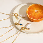 2025 Women's Simple DIY Freshwater Pearl Colored Zircon Pendant Necklace Birthstone 18K Gold-plated Stainless Steel Jewelry