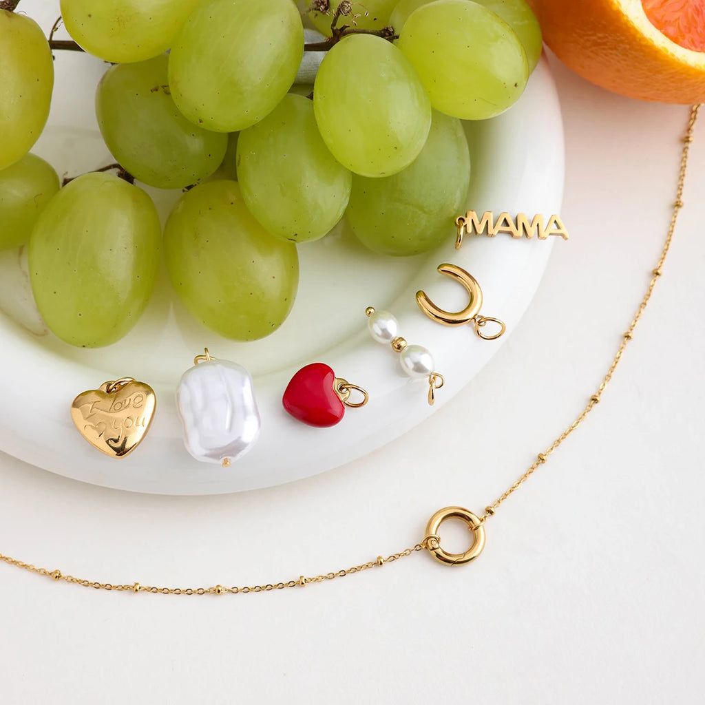 2025 Women's Fashion DIY Multi-Charm Pendant Necklace 18K Gold Plated Stainless Steel Chain Waterproof Jewelry for Daily Wear