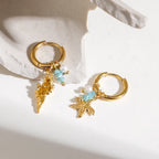 2025 Summer Holiday Hammer Pattern Starfish Conch Pendant Earrings 18K Gold-plated Stainless Steel AB Style Women's Jewelry