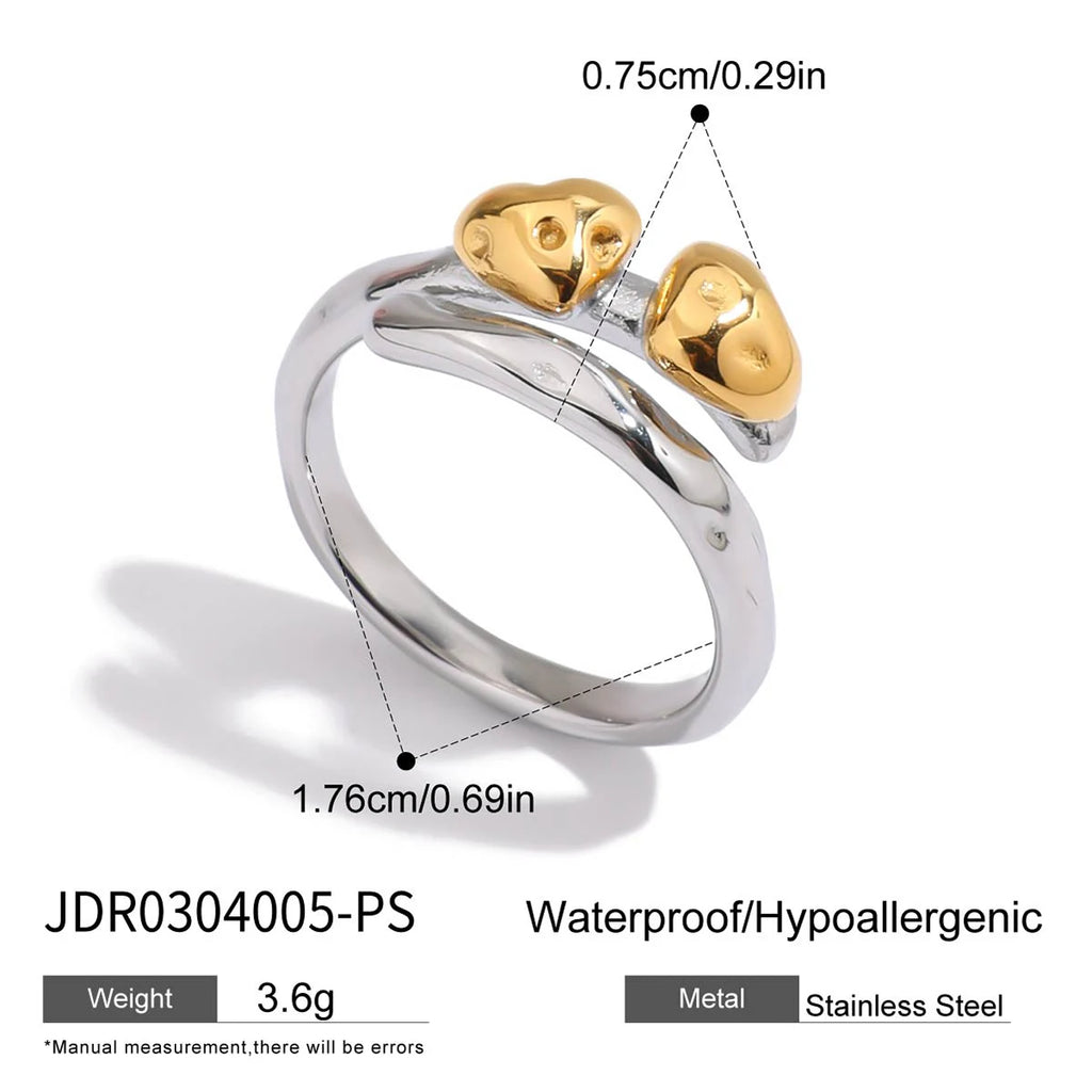 2025 Women's Minimalist Line Heart Open Ring 18K Gold-plated Stainless Steel Two-tone Waterproof Jewelry for Daily Vacation