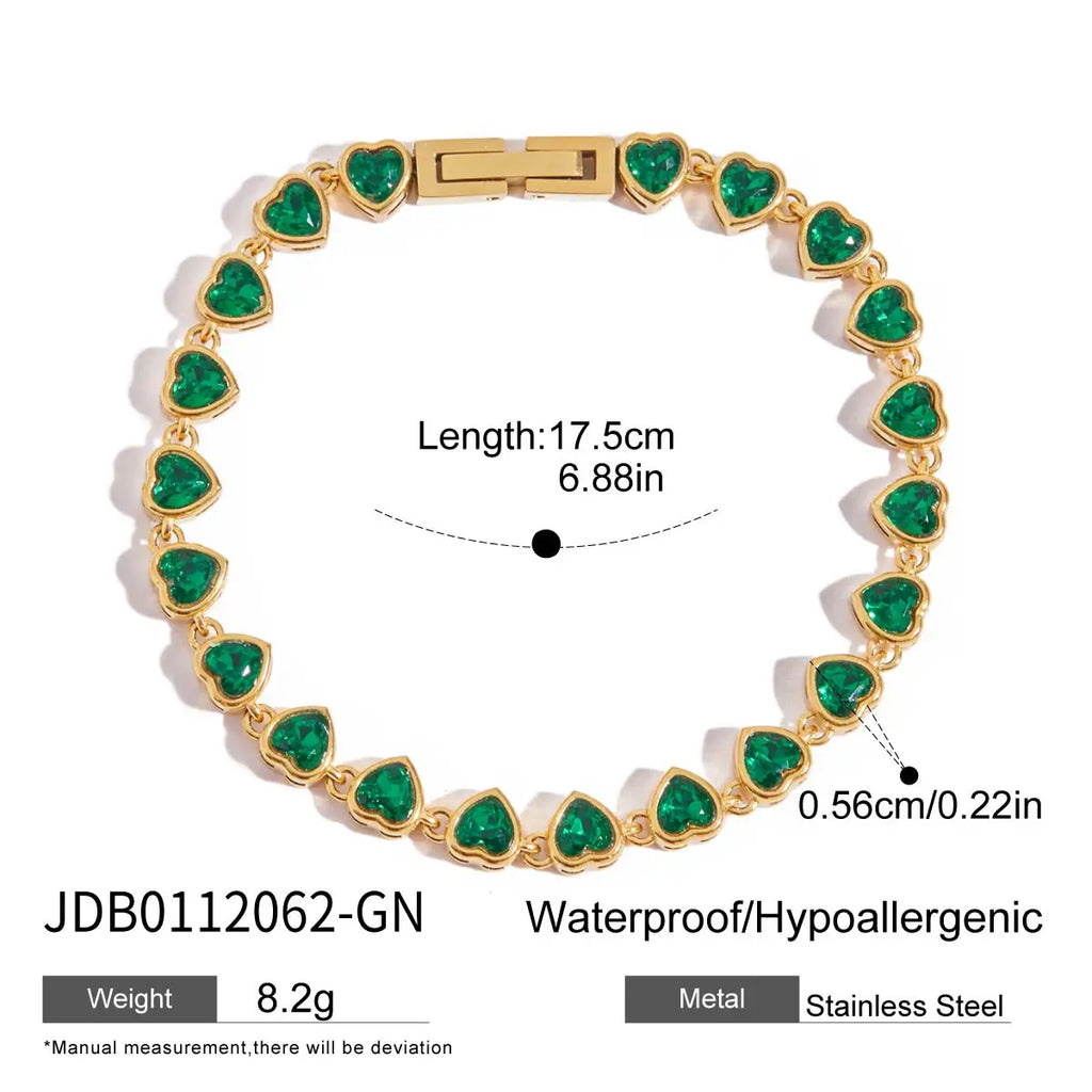 2025 Women's Fashion Trend Green Zircon Tennis Chain Bracelet 18K Gold-plated Stainless Steel All-match Jewelry for Daily Party