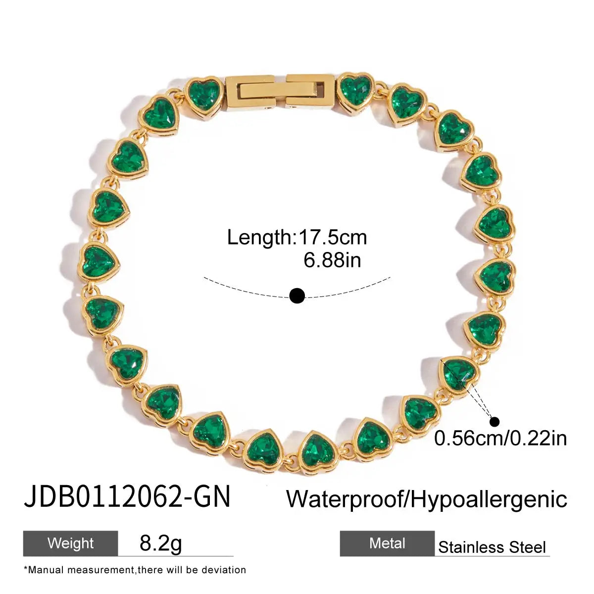2025 Women's Fashion Trend Green Zircon Tennis Chain Bracelet 18K Gold-plated Stainless Steel All-match Jewelry for Daily Party
