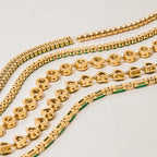 2025 Women's Fashion Trend Green Zircon Tennis Chain Bracelet 18K Gold-plated Stainless Steel All-match Jewelry for Daily Party
