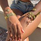 2025 Women's Holiday Style Ribbed Starfish Shell Design Open Bracelet 18K Gold Plated Stainless Steel Waterproof Jewelry