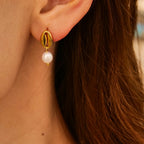 2025 Daily Elegant Ladies Freshwater Pearl Pendant Earrings 18K Gold-plated Stainless Steel All-match Fashion Jewelry