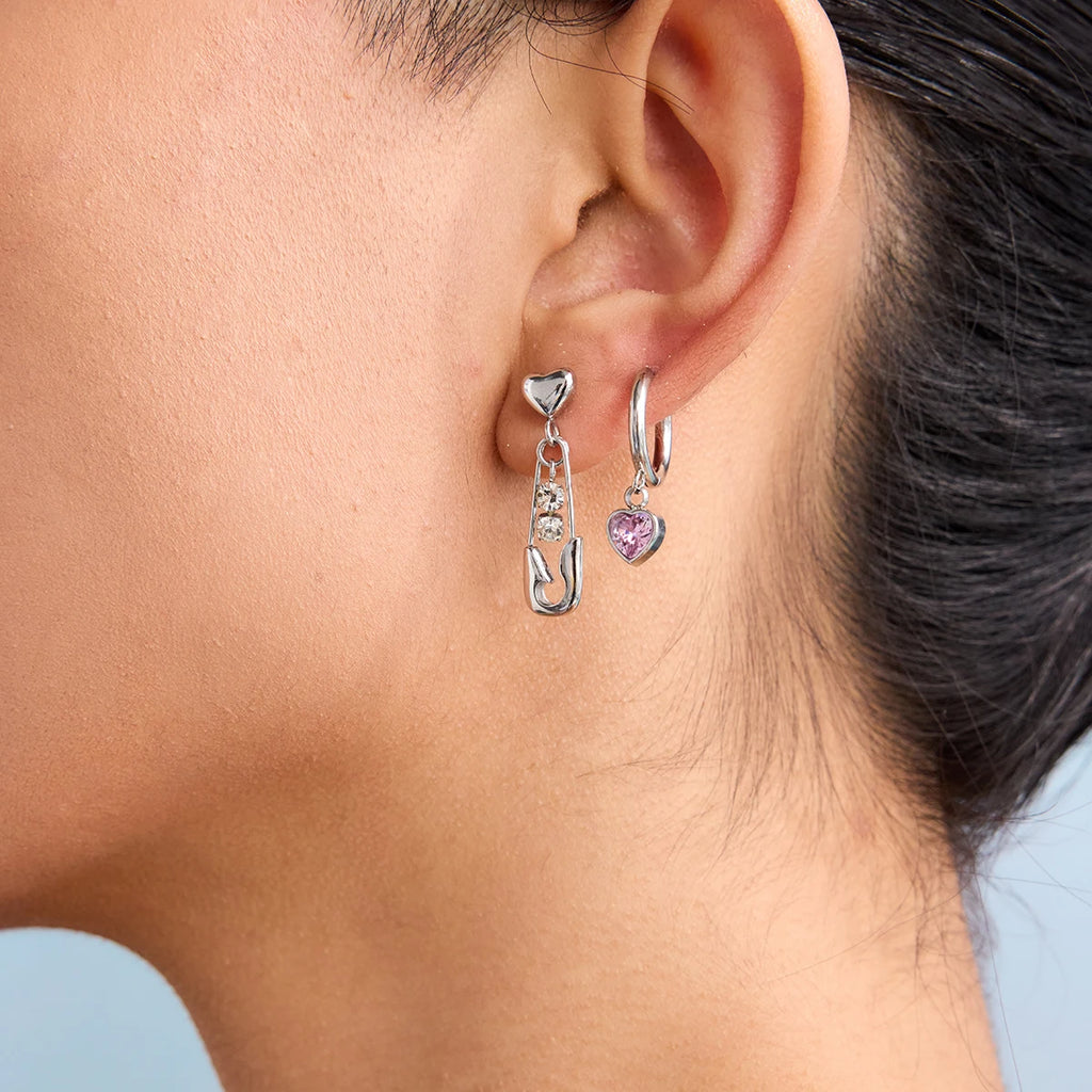 2025 Women's Cute Sweet Pink Zircon Stainless Steel Earrings Steel Color Can be Worn Daily or as a Gift