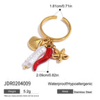 2025 Fashion Personality Girl's Pearl Heart Letter Multi-pendant Open Ring 18K Gold-plated Stainless Steel Waterproof Jewelry